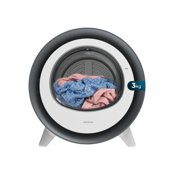 Cecotec Bolero DressCode Dry 3500V Silver Mini Secadora de Evacuacion 3kg - Temperatura Regulable - 8 Programas - Luz Ultravioleta - Tambor de Acero Inoxidable - Inicio Programable - Color Negro y Blanco
