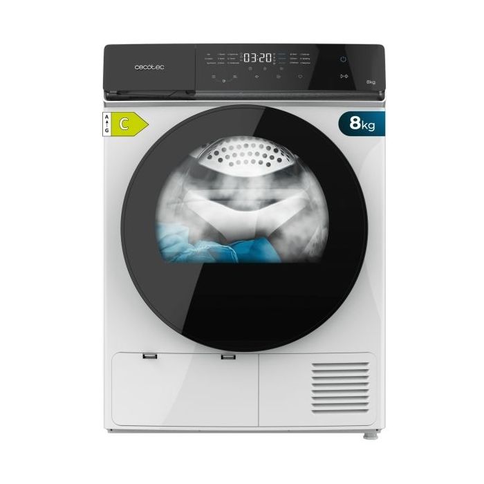 Cecotec Bolero DressCode Dry 8400 Inverter Secadora con Bomba de Calor de 8kg - 15 Programas - Tambor de Acero Inoxidable - Motor Inverter - Programable - Bloqueo de Seguridad - Color Blanco y Negro
