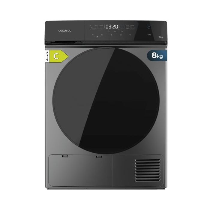 Cecotec Bolero DressCode Dry 8400 Inverter Steel Secadora con Bomba de Calor de 8kg - 15 Programas - Tambor de Acero Inoxidable - Motor Inverter - Programable - Bloqueo de Seguridad - Color Negro y Gris