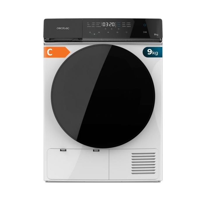 Cecotec Bolero DressCode Dry 9400 A+++ Secadora con Bomba de Calor de 9kg - 15 Programas - Tambor de Acero Inoxidable - Motor Inverter - Inicio Programable - Bloqueo de Seguridad - Color Blanco y Negro