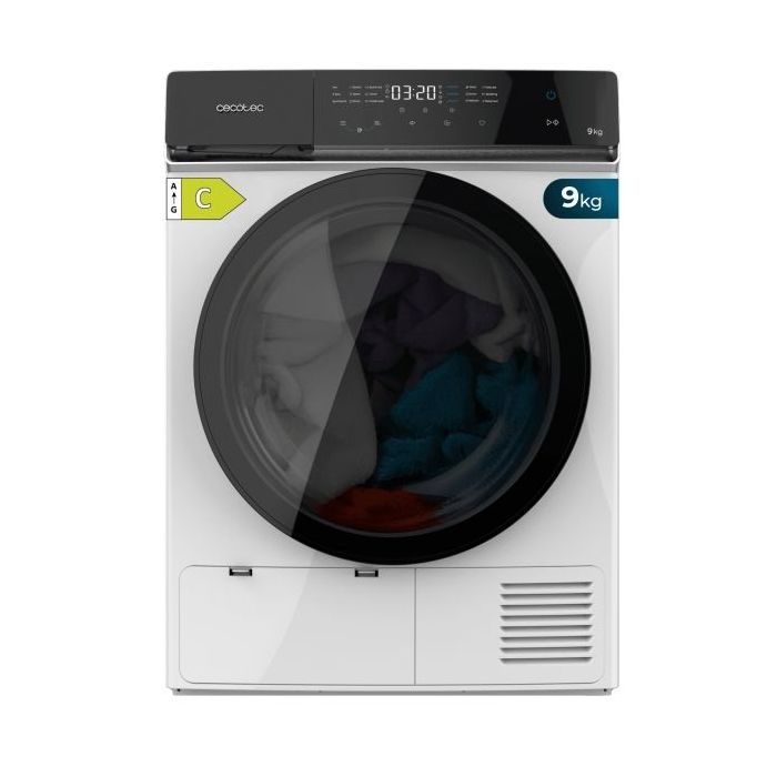 Cecotec Bolero DressCode Dry 9400 Inverter Secadora con Bomba de Calor de 9kg - 15 Programas - Tambor de Acero Inoxidable - Motor Inverter - Programable - Bloqueo de Seguridad - Color Blanco y Negro
