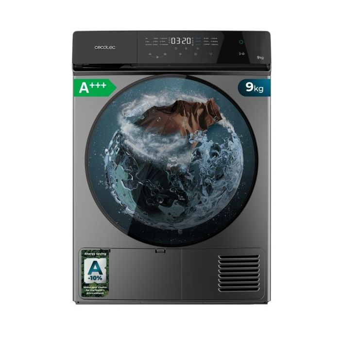 Cecotec Bolero DressCode Dry 9400 Inverter Steel Secadora con Bomba de Calor de 9kg - 15 Programas - Tambor de Acero Inoxidable - Motor Inverter - Programable - Bloqueo de Seguridad - Color Negro y Gris
