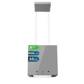 Cecotec Bolero Flux CCT 448000 Glass Grey A++ Campana Extractora Colgante de 44cm - 210W - Succion 800m3/h - Luz LED - Pantalla LED - Incluye Accesorios - Filtros de Carbono Incluidos - Color Gris
