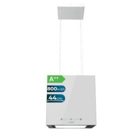 Cecotec Bolero Flux CCT 448000 Glass White A++ Campana Extractora Colgante de 44cm - 210W - Succion 800m3/h - Luz LED - Pantalla LED - Incluye Accesorios - Filtros de Carbono Incluidos - Color Blanco