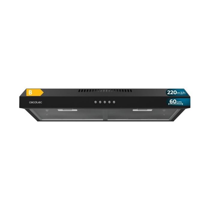 Cecotec Bolero Flux CM 602200 Black B Campana Extractora Convencional de 60cm - 70W - Succion 220m3/h - Incluye Accesorios - Kit de Montaje - Color Negro