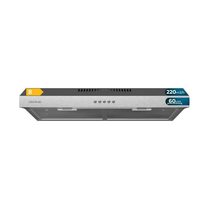 Cecotec Bolero Flux CM 602200 Inox B Campana Extractora Convencional de 60cm - 70W - Succion 220m3/h - Incluye Accesorios - Kit de Montaje - Color Acero