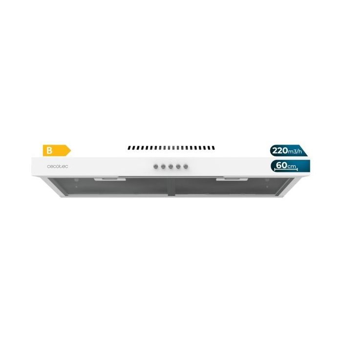 Cecotec Bolero Flux CM 602200 White B Campana Extractora Convencional de 60cm - 70W - Succion 220m3/h - Incluye Accesorios - Kit de Montaje - Color Blanco