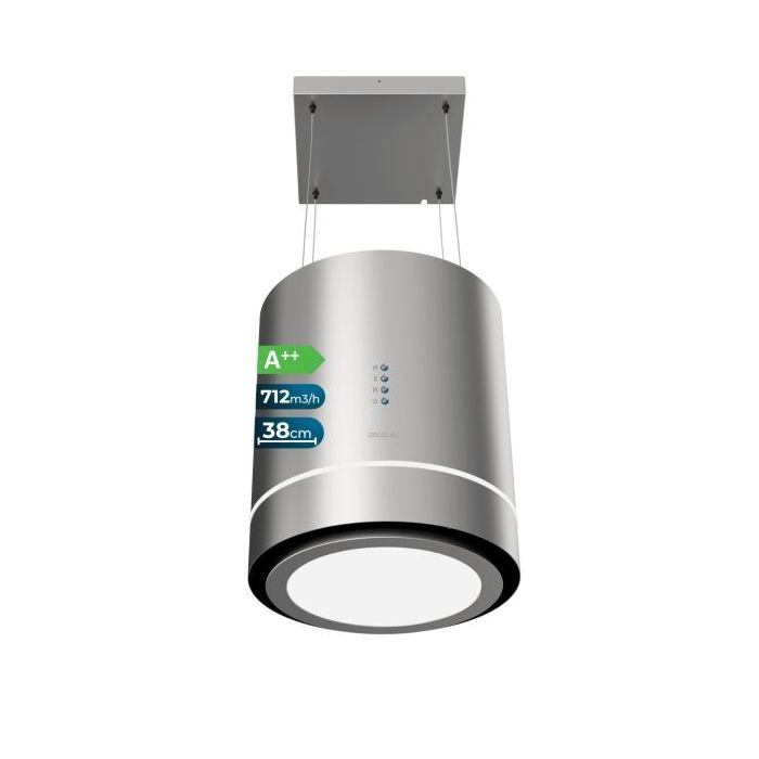Cecotec Bolero Flux CRE 448000 Inox A++ Campana Extractora Colgante de 38cm - 210W - Succion 712m3/h - Luz LED - Incluye Accesorios - Acero Inoxidable - Filtros de Carbono Incluidos - Color Acero
