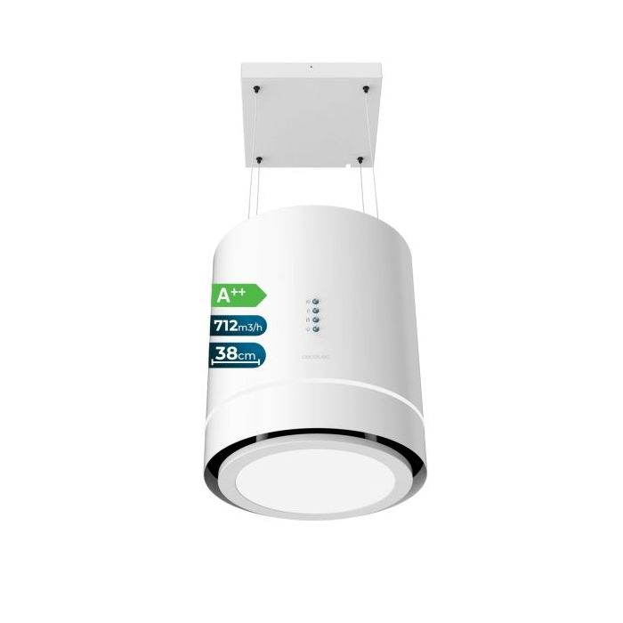 Cecotec Bolero Flux CRE 448000 White A++ Campana Extractora Colgante de 38cm - 210W - Succion 712m3/h - Luz LED - Incluye Accesorios - Kit de Montaje - Filtros de Carbono Incluidos - Color Blanco