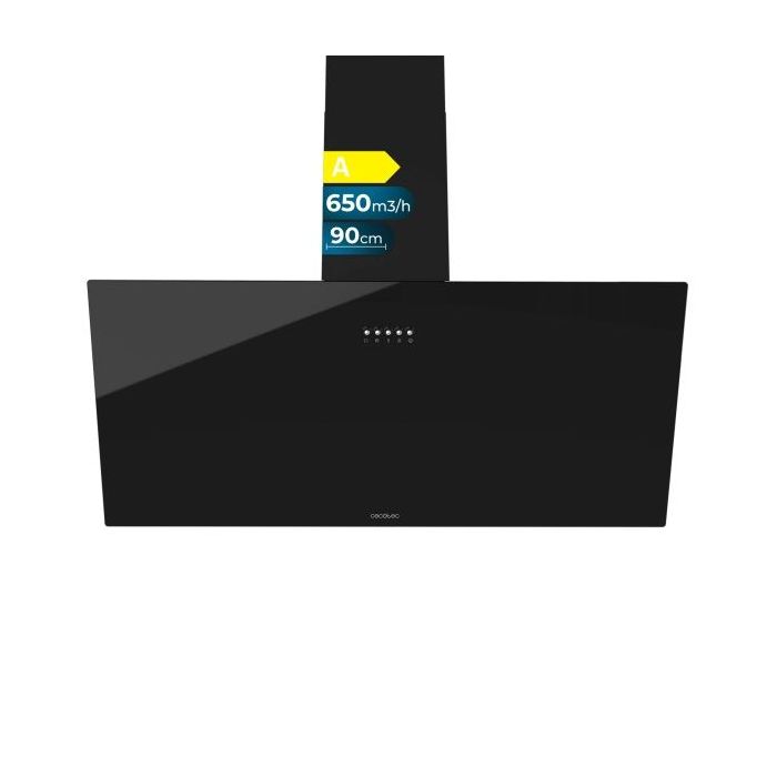 Cecotec Bolero Flux DM 906500 Glass Black A Campana Extractora de 90cm - 165W - Succion 650m3/h - Luz LED - Incluye Accesorios - Kit de Montaje - Filtros de Carbono Incluidos - Color Negro