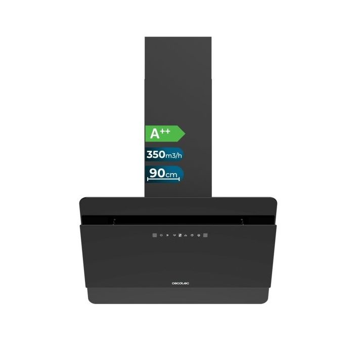 Cecotec Bolero Flux DT 608000 Glass Black A++ Campana Extractora de 60cm - 210W - Succion 800m3/h - Luz LED - Pantalla LED - Incluye Accesorios - Filtros de Carbono Incluidos - Color Negro