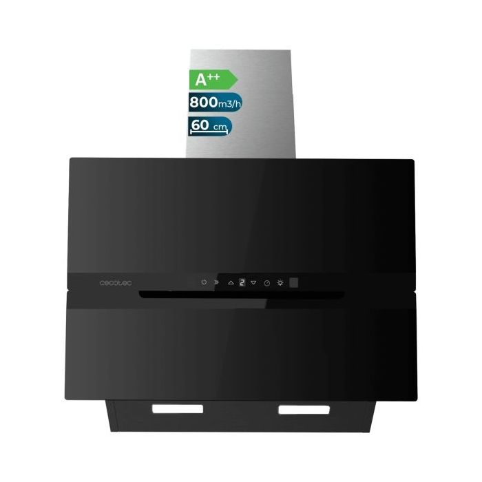 Cecotec Bolero Flux DT 608010 Glass Black A++ Campana Extractora de 60cm - 210W - Succion 800m3/h - Luz LED - Pantalla LED - Incluye Accesorios - Filtros de Carbono Incluidos - Color Negro