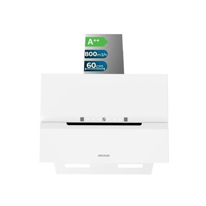 Cecotec Bolero Flux DT 608010 Glass White A++ Campana Extractora de 60cm - 210W - Succion 800m3/h - Luz LED - Pantalla LED - Incluye Accesorios - Filtros de Carbono Incluidos - Color Blanco