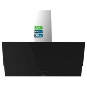 Cecotec Bolero Flux DT 908001 Glass Black A++ Campana Extractora de 90cm - 210W - Succion 800m3/h - Luz LED - Pantalla LED - Incluye Accesorios - Filtros de Carbono Incluidos - Color Negro