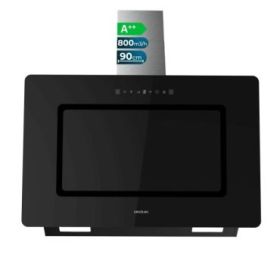 Cecotec Bolero Flux DT 908002 Glass Black A++ Campana Extractora de 90cm - 210W - Succion 800m3/h - Luz LED - Pantalla LED - Incluye Accesorios - Filtros de Carbono Incluidos - Color Negro