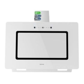 Cecotec Bolero Flux DT 908002 Glass White A++ Campana Extractora de 90cm - 210W - Succion 800m3/h - Luz LED - Pantalla LED - Incluye Accesorios - Filtros de Carbono Incluidos - Color Blanco