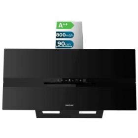 Cecotec Bolero Flux DT 908010 Glass Black A++ Campana Extractora de 90cm - 210W - Succion 800m3/h - Luz LED - Pantalla LED - Incluye Accesorios - Filtros de Carbono Incluidos - Color Negro