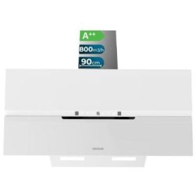 Cecotec Bolero Flux DT 908010 Glass White A++ Campana Extractora de 90cm - 210W - Succion 800m3/h - Luz LED - Pantalla LED - Incluye Accesorios - Filtros de Carbono Incluidos - Color Blanco