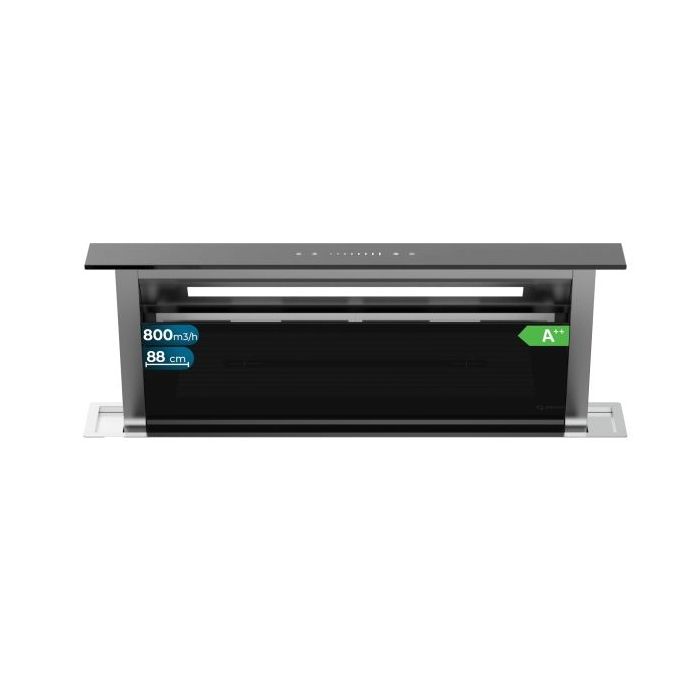 Cecotec Bolero Flux ET 908000 Glass Black A++ Campana Extractora de Encimera de 90cm - 210W - Succion 800m3/h - Luz LED - Incluye Accesorios - Acero Inoxidable - Filtros de Carbono Incluidos - Color Negro