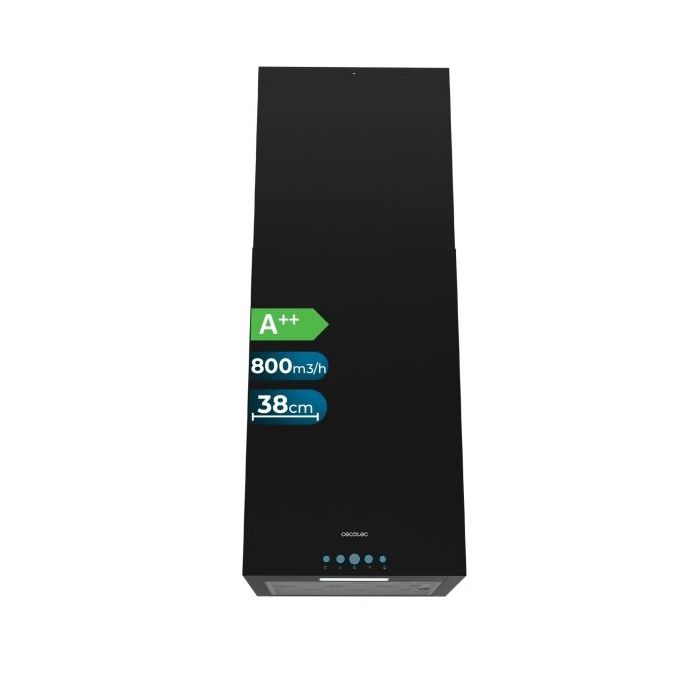 Cecotec Bolero Flux ICT 388000 Black A++ Campana Extractora de Techo de 38cm - 210W - Succion 800m3/h - Luz LED - Incluye Accesorios - Kit de Montaje - Filtros de Carbono Incluidos - Color Negro