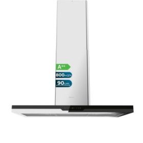 Cecotec Bolero Flux ICT 908000 Glass Black A++ Campana Extractora de Techo de 90cm - 210W - Succion 800m3/h - Luz LED - Pantalla - Acero Inoxidable - Apagado Automatico - Filtros de Carbono - Color Negro