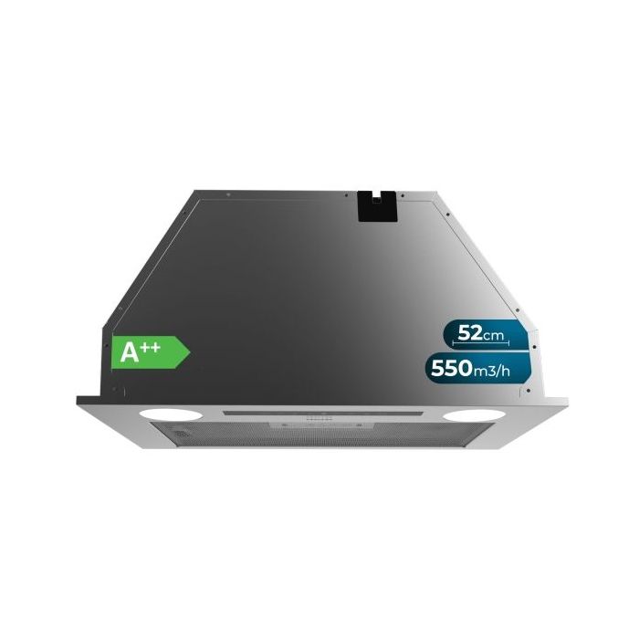 Cecotec Bolero Flux IT 525500 Inox A++ Campana Extractora de 52cm - 70W - Succion 550m3/h - Luz LED - Pantalla LED - Incluye Accesorios - Acero Inoxidable - Filtros de Carbono Incluidos - Color Acero