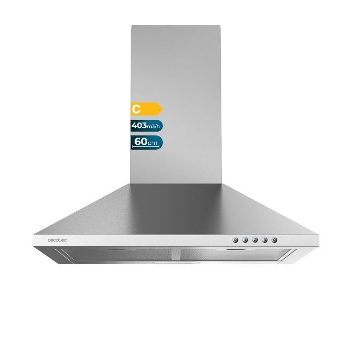 Cecotec Bolero Flux PM 604300 Inox C Campana Extractora de 60cm - 105W - Succion 430m3/h - Luz LED - Incluye Accesorios - Nivel Sonoro de 69dB - Kit de Montaje - Color Acero