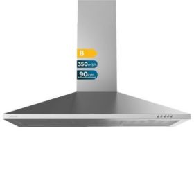 Cecotec Bolero Flux PM 903500 Inox B Campana Extractora de 90cm - 65W - Succion 350m3/h - Luz LED - Incluye Accesorios - Acero Inoxidable - Kit de Montaje - Filtros de Carbono Incluidos - Color Acero