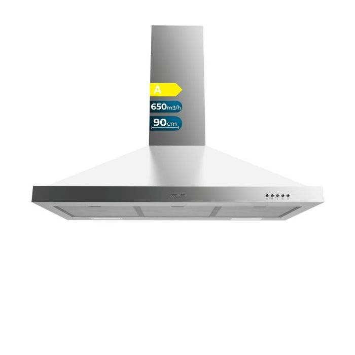Cecotec Bolero Flux PM 906500 Inox A Campana Extractora de 90cm - 165W - Succion 650m3/h - Luz LED - Incluye Accesorios - Acero Inoxidable - Kit de Montaje - Filtros de Carbono Incluidos - Color Acero