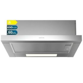 Cecotec Bolero Flux TLM 606500 Inox A Campana Extractora Telescopica de 60cm - 165W - Succion 650m3/h - Luz LED - Incluye Accesorios - Kit de Montaje - Filtros de Carbono Incluidos - Color Acero