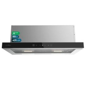 Cecotec Bolero Flux TLT 604400 Glass Black A+++ Campana Extractora Telescopica de 60cm - 431.2m3/h - LED - Pantalla - Acero Inoxidable - Filtros Aptos para Lavavajillas - Filtros de Carbono - Color Negro