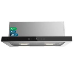Cecotec Bolero Flux TLT 704400 Glass Black A+++ Campana Extractora Telescopica de 70cm - 431.2m3/h - LED - Pantalla - Acero Inoxidable - Filtros Aptos para Lavavajillas - Filtros de Carbono - Color Negro