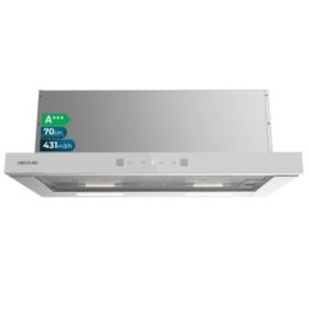 Cecotec Bolero Flux TLT 704400 Glass White A+++ Campana Extractora Telescopica de 70cm - 431.2m3/h - LED - Pantalla - Acero Inoxidable - Filtros Aptos para Lavavajillas - Filtros de Carbono - Color Blanco