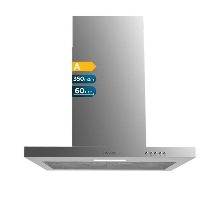 Cecotec Bolero Flux TM 603500 Inox A Campana Extractora de 60cm - 70W - Succion 350m3/h - Luz LED - Incluye Accesorios - Acero Inoxidable - Kit de Montaje - Filtros de Carbono Incluidos - Color Acero
