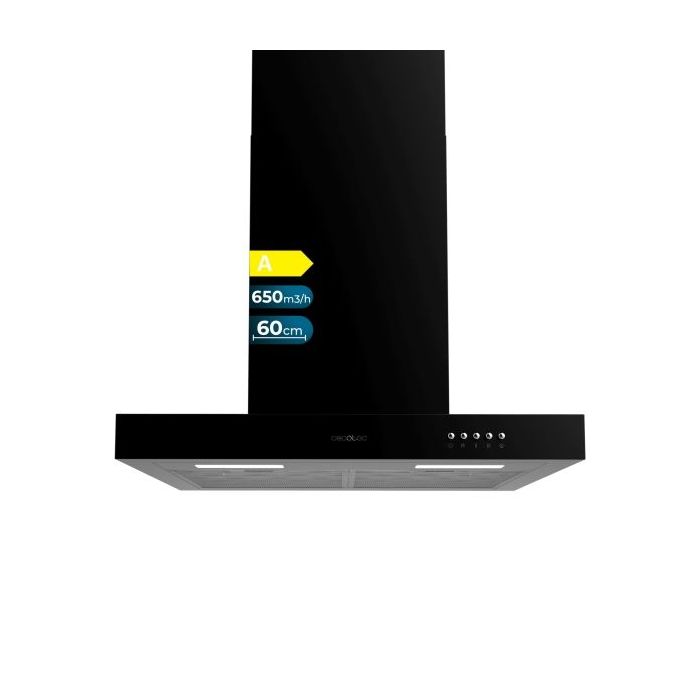 Cecotec Bolero Flux TM 606500 Black A Campana Extractora de 60cm - 165W - Succion 650m3/h - Luz LED - Incluye Accesorios - Kit de Montaje - Filtros de Carbono Incluidos - Color Negro