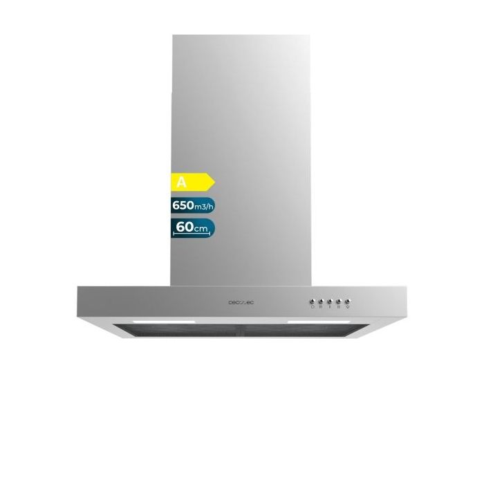 Cecotec Bolero Flux TM 606500 Inox A Campana Extractora de 60cm - 165W - Succion 650m3/h - Luz LED - Incluye Accesorios - Acero Inoxidable - Kit de Montaje - Filtros de Carbono Incluidos - Color Acero