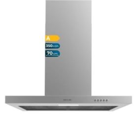 Cecotec Bolero Flux TM 703500 Inox B Campana Extractora de 70cm - 70W - Succion 350m3/h - Luz LED - Incluye Accesorios - Acero Inoxidable - Kit de Montaje - Filtros de Carbono Incluidos - Color Acero