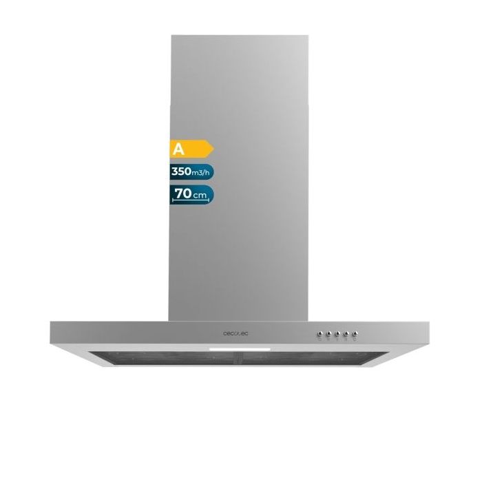Cecotec Bolero Flux TM 703500 Inox B Campana Extractora de 70cm - 70W - Succion 350m3/h - Luz LED - Incluye Accesorios - Acero Inoxidable - Kit de Montaje - Filtros de Carbono Incluidos - Color Acero