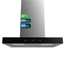 Cecotec Bolero Flux TT 605500 Glass Black A++ Campana Extractora de 60cm - 70W - Succion 550m3/h - Luz LED - Pantalla LED - Incluye Accesorios - Filtros de Carbono Incluidos - Color Negro
