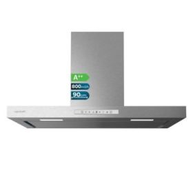 Cecotec Bolero Flux TT 908000 Slim Glass White A++ Campana Extractora de 90cm - 210W - Succion 800m3/h - Luz LED - Pantalla LED - Incluye Accesorios - Acero Inoxidable - Filtros de Carbono - Color Acero
