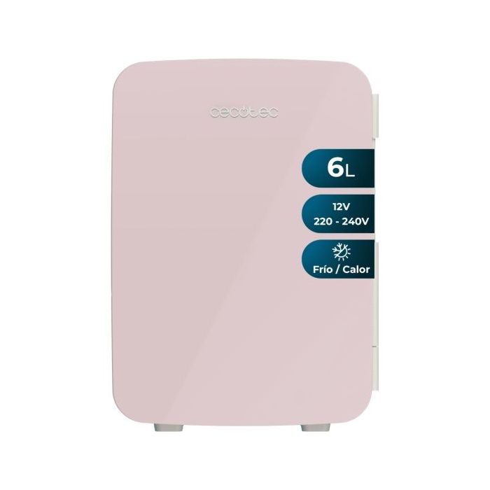 Cecotec Bolero MiniCooling 6L Bahamas Pink Mini Frigorifico Portatil - Capacidad 6L - 12V/220V - Temperatura Regulable - Enfria hasta 5ºC - Funcion Calentamiento hasta 65ºC - Color Rosa Pastel