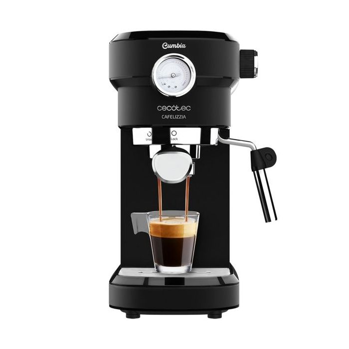 Cecotec Cafelizzia 790 Black Pro Cafetera Expresso con Vaporizador - 1350W - Vaporizador - Presion 20bar - Deposito 1.1L - Temperatura Regulable - Calientatazas - Termoblock - Manometro - Color Negro