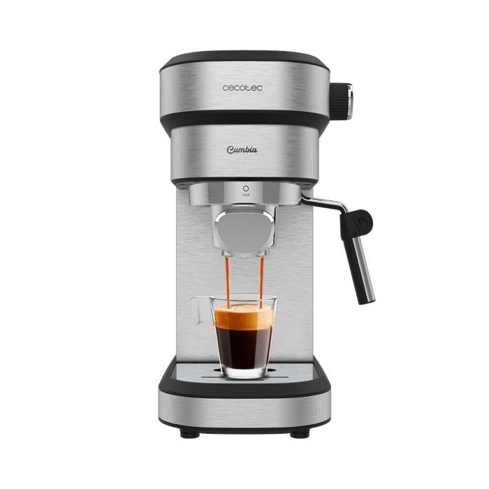 Cecotec Cafelizzia 790 Steel DUO Cafetera Expresso - 1350W - Presion de 20Bar - Doble Salida de Cafe - Vaporizador Orientable - Deposito 1.2L Extraible - Filtro para Capsulas - Acero Inoxidable
