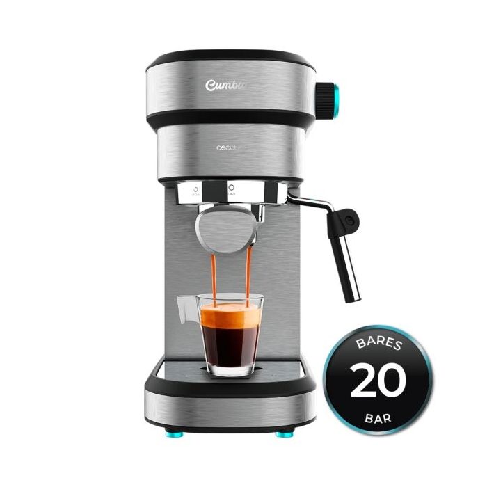 Cecotec Cafelizzia 890 Gray Cafetera Expresso - 1350W - 20Bar - Vaporizador Orientable - Deposito Agua 1.2L Extraible - Doble Salida de Cafe - Sistema de Ahorro Energetico - Acero Inoxidable
