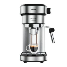 Cecotec Cafelizzia Steel Cafetera Expresso con Vaporizador - Potencia 1350W - Presion 20bar - Termoblock - Temperatura Regulable - Vaporizador - Apagado Automatico - Deposito 1.2L - Color Negro y Plateado
