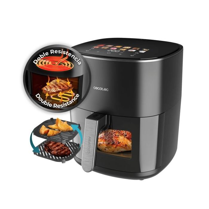 Cecotec Cecofry and Grill 6500 Freidora de Aire 3 en 1 - 2200W - Capacidad 6.5L - Grill - Piedra para Pizza - Temperatura Regulable - Ventana de Visualizacion - Doble Resistencia - Color Negro