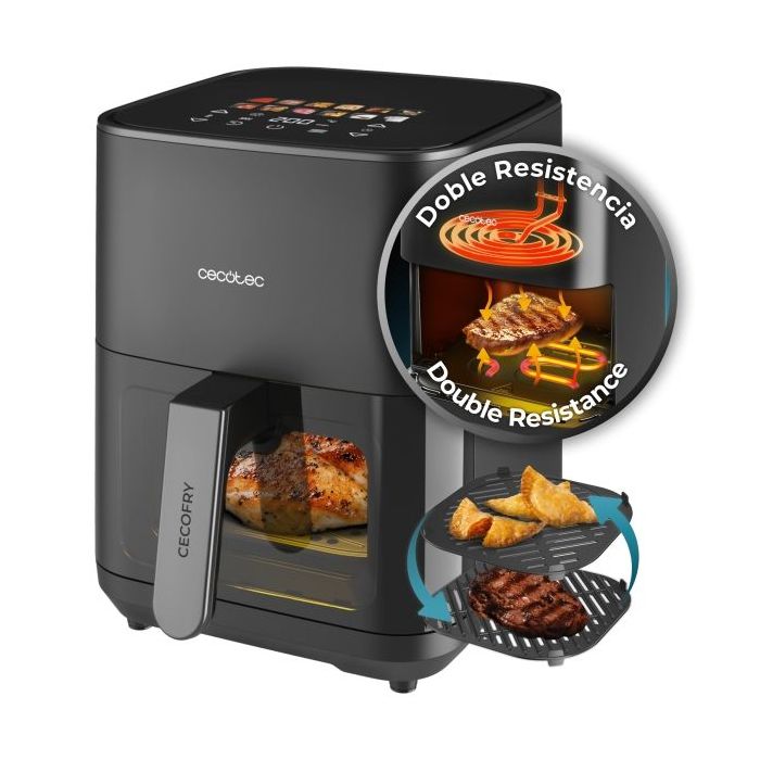 Cecotec Cecofry and Grill Duoheat 4000 Freidora sin Aceite 3 en 1 - Potencia de 1900W - Resultados Uniformes - Parrilla - Pizzas Crujientes - Capacidad de 4L - Control de Temperatura - Color Negro
