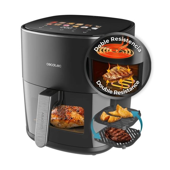 Cecotec Cecofry and Grill Duoheat 6500 Freidora sin Aceite 3 en 1 - Potencia de 2200W - Plancha - Grill - Capacidad 6.5L - Control de Temperatura - 12 Menus Automaticos - Color Negro