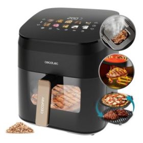Cecotec Cecofry and Grill Smokin' 6500 Plus Freidora de Aire - 2200W - Capacidad 6.5L - Temperatura Regulable hasta 200ºC - Ahumador Integrado - Ventana de Visualizacion - Color Negro