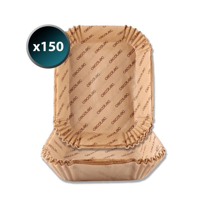 Cecotec Cecofry BigBucket Pack de 150 Papeles para Freidora de Aire de 9 a 11L - Rectangular - Resiste hasta 230°C - Listo para Usar - Facilita Limpieza de Cubeta - 31x27x6.5cm - Color Marron